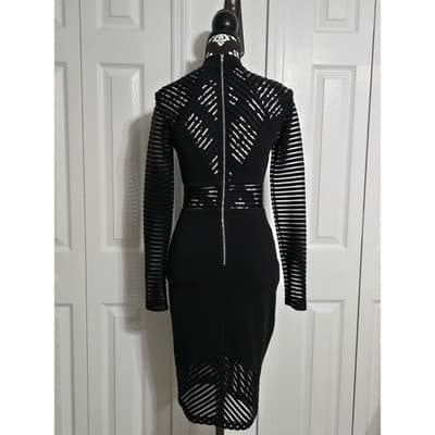 Akira Chicago Black Label Mesh Panel Bodycon Dress Mock Neck Long Sleeve Small - Thumbnail 13