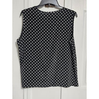 Hana Sung Black White Polka Dot Sleeveless Blouse Top Large Button Front - Thumbnail 8