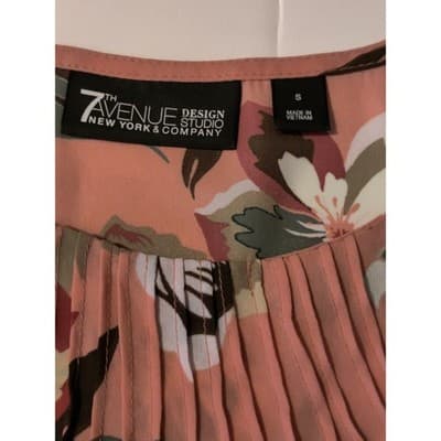 7th Avenue Design Studio New York Floral Bird Cold Shoulder Pleated Blouse Top S - Thumbnail 5