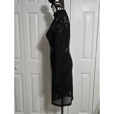 Akira Chicago Black Label Mesh Panel Bodycon Dress Mock Neck Long Sleeve Small - Thumbnail 14