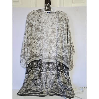 APT 9 Sheer Floral Kimono Cardigan Duster White Gray Metallic Size M - Thumbnail 13