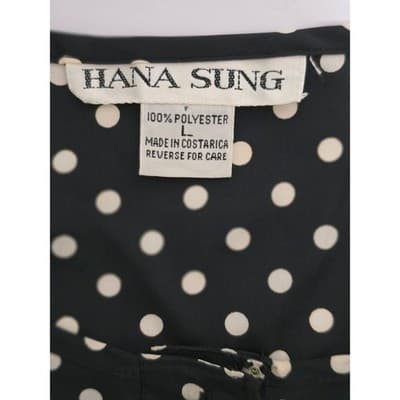 Hana Sung Black White Polka Dot Sleeveless Blouse Top Large Button Front - Thumbnail 4