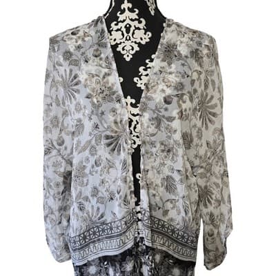 APT 9 Sheer Floral Kimono Cardigan Duster White Gray Metallic Size M - Thumbnail 11