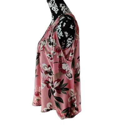 7th Avenue Design Studio New York Floral Bird Cold Shoulder Pleated Blouse Top S - Thumbnail 4