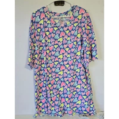 Secret Treasures Sleepwear L XL XG Blue Multi Heart Print Nightgown Dress - Thumbnail 9