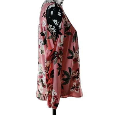 7th Avenue Design Studio New York Floral Bird Cold Shoulder Pleated Blouse Top S - Thumbnail 2