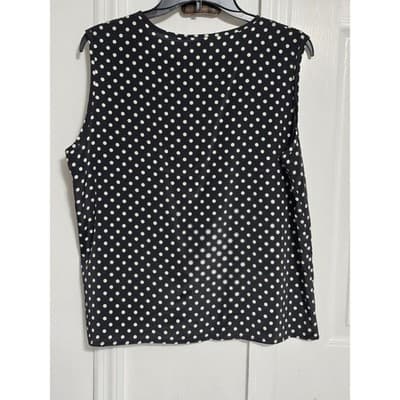 Hana Sung Black White Polka Dot Sleeveless Blouse Top Large Button Front - Thumbnail 2