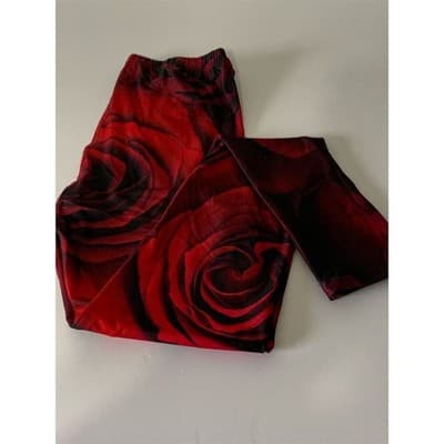 Red Rose Print Yoga Leggings Women's One Size Casual Stretchy Pants - Thumbnail 6