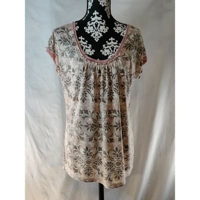 Liz & Co Plus Size Floral Print Cap Sleeve Scoop Neck Top XL - Image 1