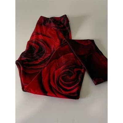 Red Rose Print Yoga Leggings Women's One Size Casual Stretchy Pants - Thumbnail 7