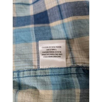 St Johns Bay Madras Shirt Mens Large Blue Plaid Short Sleeve Cotton Button Down - Thumbnail 5