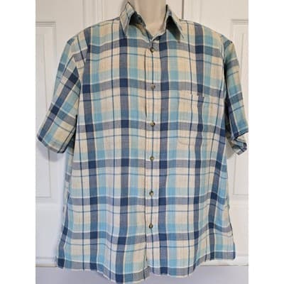 St Johns Bay Madras Shirt Mens Large Blue Plaid Short Sleeve Cotton Button Down - Thumbnail 12