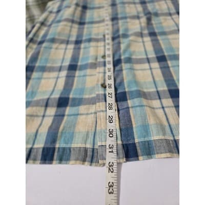 St Johns Bay Madras Shirt Mens Large Blue Plaid Short Sleeve Cotton Button Down - Thumbnail 8