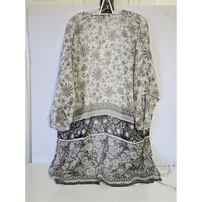 APT 9 Sheer Floral Kimono Cardigan Duster White Gray Metallic Size M - Thumbnail 4