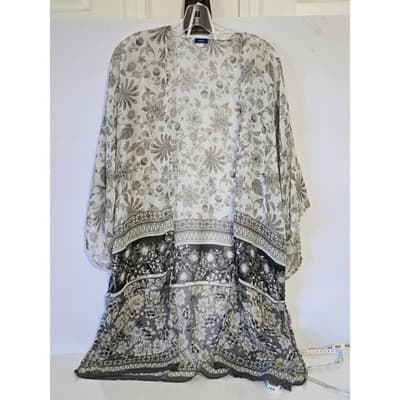 APT 9 Sheer Floral Kimono Cardigan Duster White Gray Metallic Size M - Thumbnail 3