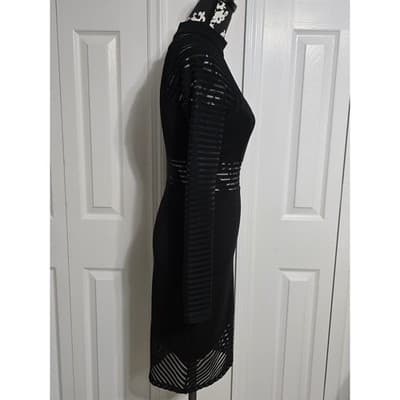 Akira Chicago Black Label Mesh Panel Bodycon Dress Mock Neck Long Sleeve Small - Thumbnail 11