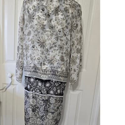 APT 9 Sheer Floral Kimono Cardigan Duster White Gray Metallic Size M - Thumbnail 9