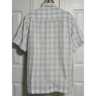Haggar Mens XL Short Sleeve Plaid Button Down Shirt White Blue Casual Camp Top - Thumbnail 2