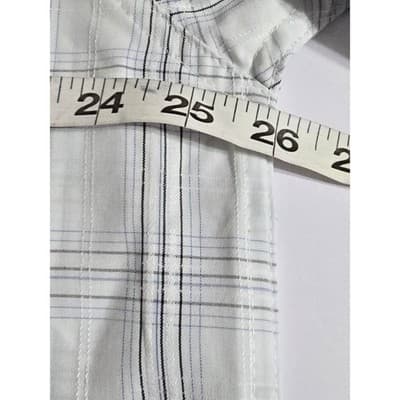 Haggar Mens XL Short Sleeve Plaid Button Down Shirt White Blue Casual Camp Top - Thumbnail 6