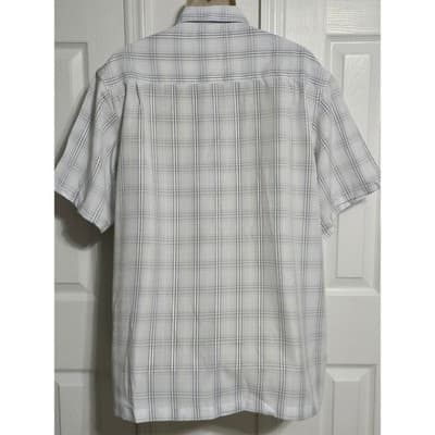 Haggar Mens XL Short Sleeve Plaid Button Down Shirt White Blue Casual Camp Top - Thumbnail 9