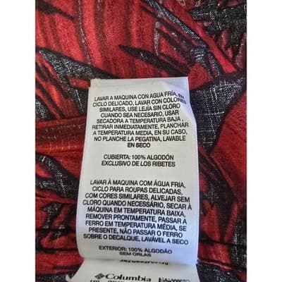 Columbia Mens XXL Red Black Tropical Palm Leaf Print Cotton Short Sleeve Shirt - Thumbnail 5