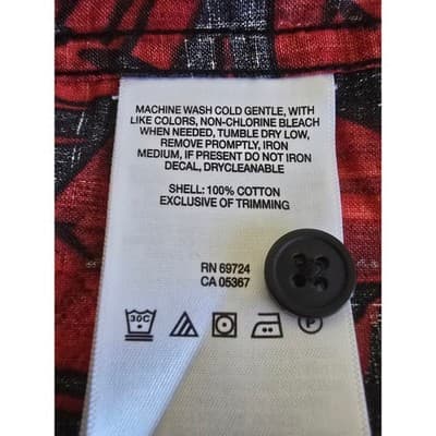 Columbia Mens XXL Red Black Tropical Palm Leaf Print Cotton Short Sleeve Shirt - Thumbnail 4