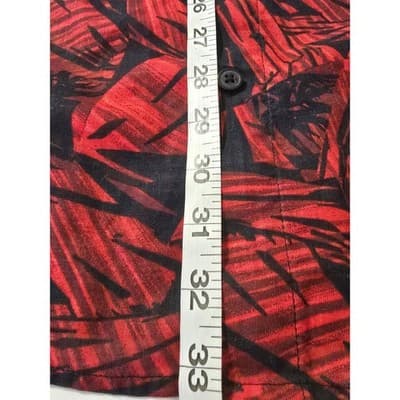 Columbia Mens XXL Red Black Tropical Palm Leaf Print Cotton Short Sleeve Shirt - Thumbnail 10