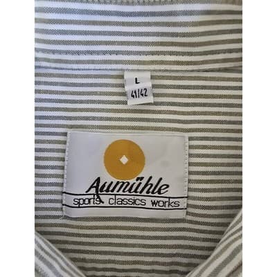 Aumühle Mens Green White Striped Embroidered Long Sleeve Button Down Shirt L - Thumbnail 3