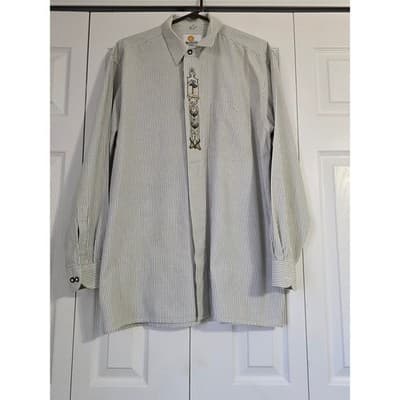 Aumühle Mens Green White Striped Embroidered Long Sleeve Button Down Shirt L - Thumbnail 8