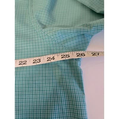 Dockers Mens XL Short Sleeve Button Down Shirt Teal Green Micro Check Plaid - Thumbnail 6