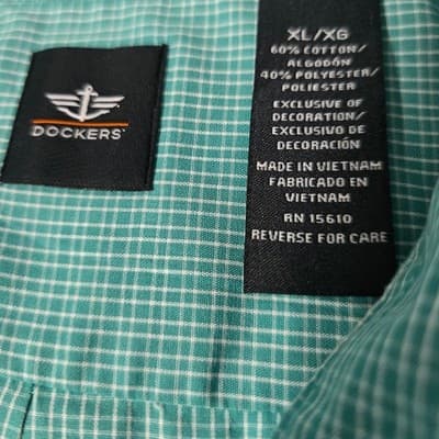Dockers Mens XL Short Sleeve Button Down Shirt Teal Green Micro Check Plaid - Thumbnail 3