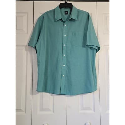 Dockers Mens XL Short Sleeve Button Down Shirt Teal Green Micro Check Plaid - Thumbnail 11