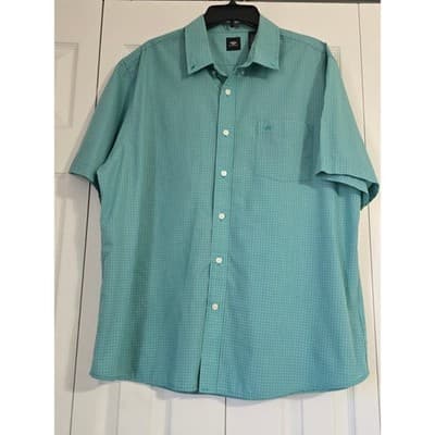 Dockers Mens XL Short Sleeve Button Down Shirt Teal Green Micro Check Plaid - Thumbnail 12