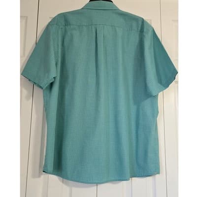 Dockers Mens XL Short Sleeve Button Down Shirt Teal Green Micro Check Plaid - Thumbnail 2