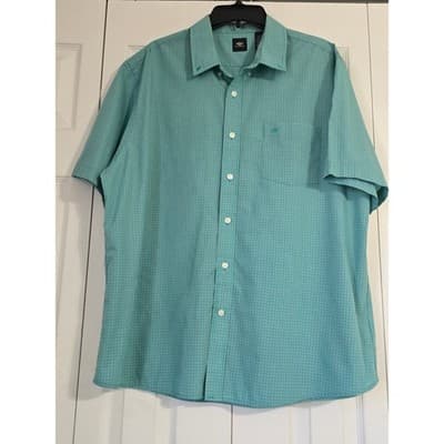 Dockers Mens XL Short Sleeve Button Down Shirt Teal Green Micro Check Plaid - Thumbnail 10