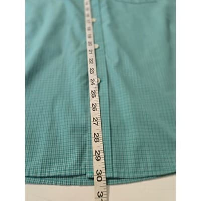 Dockers Mens XL Short Sleeve Button Down Shirt Teal Green Micro Check Plaid - Thumbnail 7