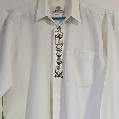 Aumuhle Mens Alpine Embroidered White Button Down Shirt Long Sleeve Size L 41/42 - Thumbnail 8