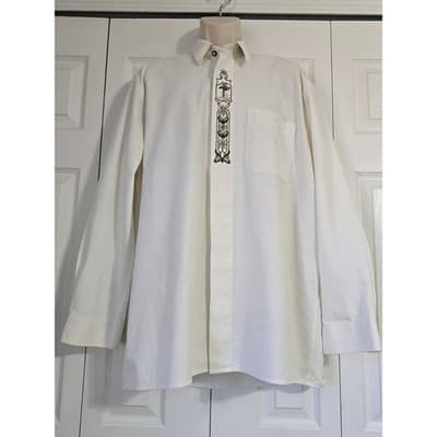 Aumuhle Mens Alpine Embroidered White Button Down Shirt Long Sleeve Size L 41/42 - Thumbnail 9