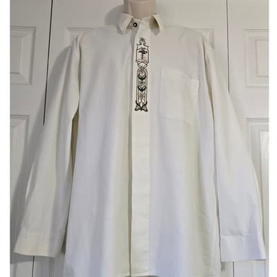 Aumuhle Mens Alpine Embroidered White Button Down Shirt Long Sleeve Size L 41/42 - Image 1