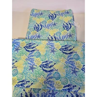 Coastal Coral Starfish King Bed Sheets Blue Green Yellow Microfiber A-1004 - Image 1