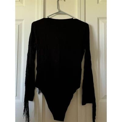 SHEIN Women's One Shoulder Fringe Bodysuit Black Size L - Thumbnail 5