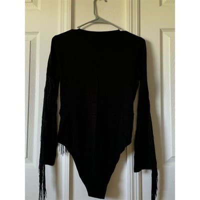 SHEIN Women's One Shoulder Fringe Bodysuit Black Size L - Thumbnail 6
