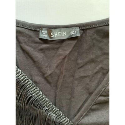 SHEIN Women's One Shoulder Fringe Bodysuit Black Size L - Thumbnail 7