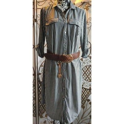 Mlle Gabrielle Womens Button Up Black White Stripe Shirt Dress Size PXL - Image 1