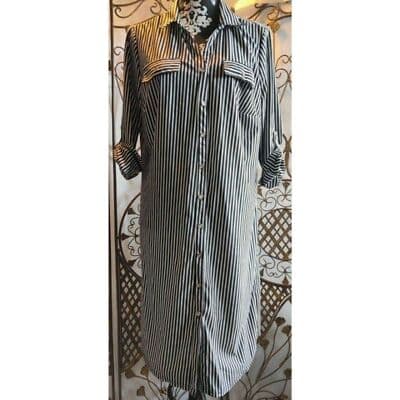 Mlle Gabrielle Womens Button Up Black White Stripe Shirt Dress Size PXL - Thumbnail 2