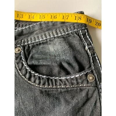 True Religion Men's Straight Jeans Black Size 36 Triple Stitching - Thumbnail 4