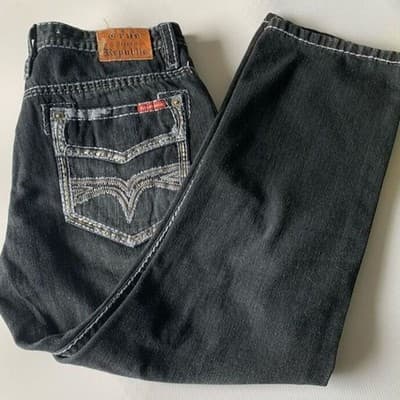 True Religion Men's Straight Jeans Black Size 36 Triple Stitching - Thumbnail 10
