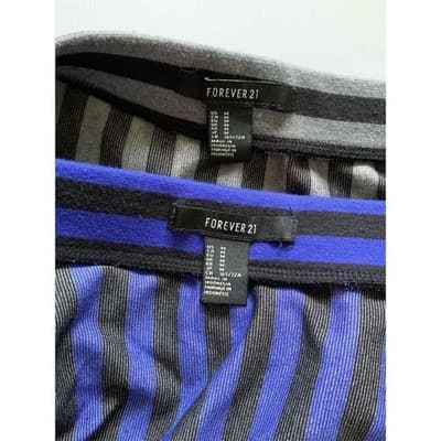 Forever 21 Striped Skater Mini Skirts Bundle Black Grey Blue Mens Medium 2pk - Thumbnail 3