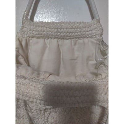 Vintage White Knit Handbag with Round Plastic Handles - Thumbnail 6