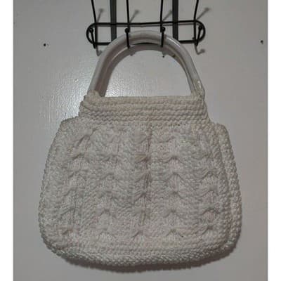 Vintage White Knit Handbag with Round Plastic Handles - Thumbnail 9